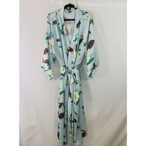JANA JIRA Women’s Kimono Robe Sz 3XL Ankle Length Satin Floral EUC Magnolia